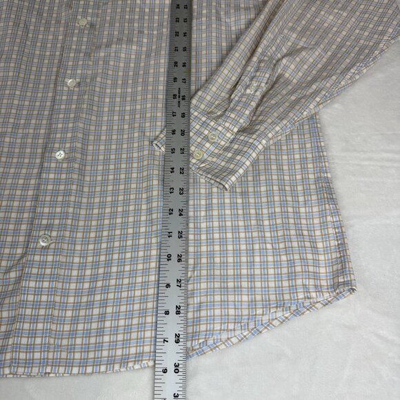 Faconnable Dress Shirt Mens L Blue Tan Checked Long Sleeve Button Up - Picture 8 of 10